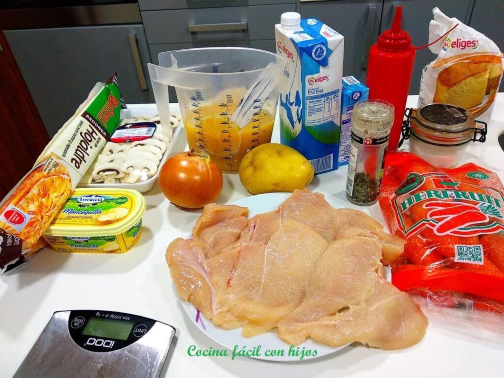 pastel de pollo al horno, ingredienes